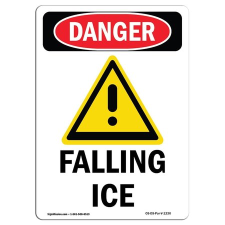 SIGNMISSION OSHA Danger Sign, Falling Ice, 5in X 3.5in Decal, 3.5" W, 5" H, Portrait, Falling Ice OS-DS-D-35-V-1230